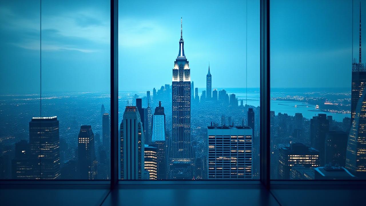 Strategic data visualization and risk mapping overlay over a New York financial district view